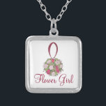 Flower Girl Brautparty Bouquet Rose Necklace Versilberte Kette<br><div class="desc">Necklace zeigt eine originelle Marker-Abbildung eines Blumenstraukets in Rosa,  mit FLOWER GIRL in einem hübschen bordeauxfarbenen Schriftart. Ein Geschenk für die Blume!</div>