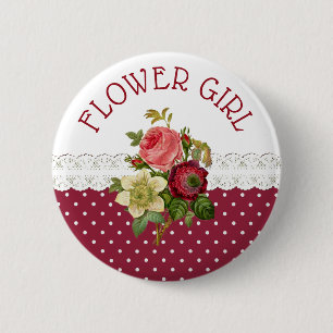 FLOWER GIRL Burgund Rose Hochzeitsschaltfläche Button