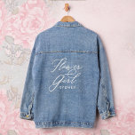 Flower Girl Elegant Script Name Wedding Party Jeansjacke<br><div class="desc">Our minimal and elegant "Flower Girl" wedding denim jacket features modern script calligraphy "Flower Girl". Designed to make heads turn on your special day. Whether you're a trendsetter bride or looking for the perfect gift for their Flower Girl, this jacket is a must-have addition to your wedding ensemble. So why...</div>