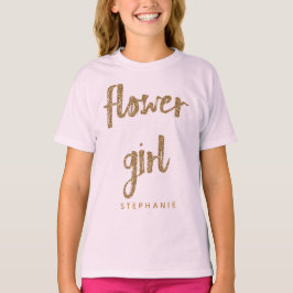 Flower Girl Gold Glitzer Wedding Party T-Shirt