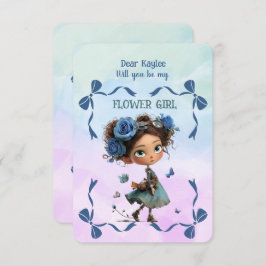 Flower Girl Invitation Floral Blue Watercolor Mitteilungskarte