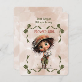 Flower Girl Invitation Floral Brown Watercolor Mitteilungskarte