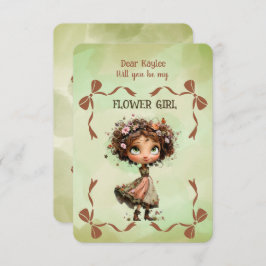 Flower Girl Invitation Floral Green Watercolor Mitteilungskarte