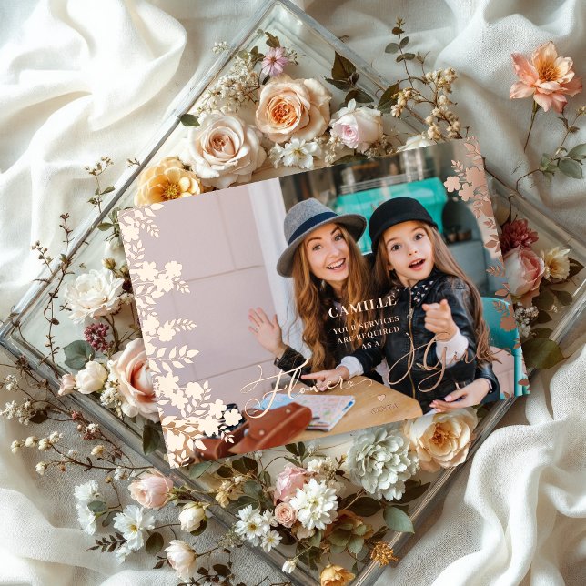 Flower Girl Proposal Botanical Frame Photo Folieneinladung (Flower Girl Proposal Botanical Frame Photo Metallic Foil Card with Envelope.)