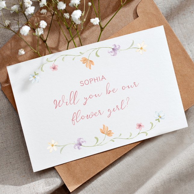 Flower Girl Proposal Watercolor Floral Simple Karte (Von Creator hochgeladen)