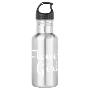 Flower Girl Retro Skript White auf Grau Edelstahlflasche