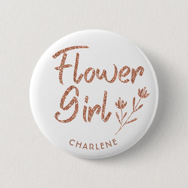 Flower Girl Rose Gold Brautparty Button (Vorderseite)