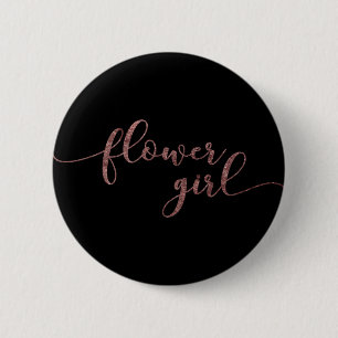 "Flower Girl" Rose Gold Glitzer auf Schwarz Button