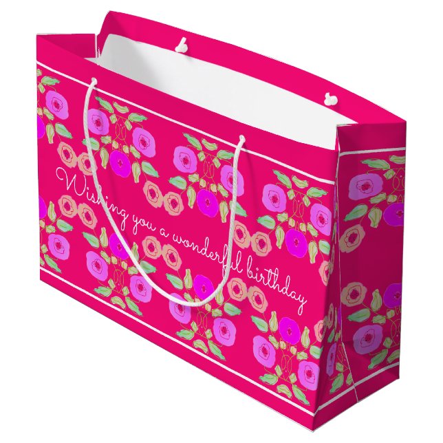 Flower Girly Designer Große Geschenktüte (Rückseite Schrägansicht)