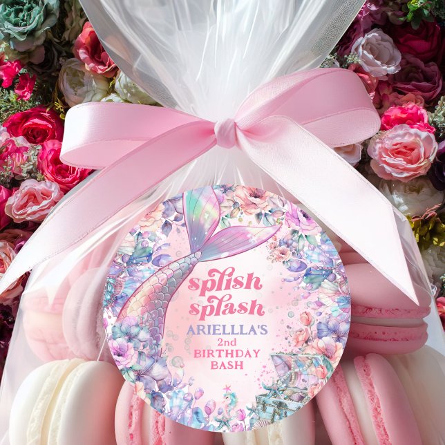 Flower Glitter Mermaid Tail 2nd Birthday Runder Aufkleber (Von Creator hochgeladen)