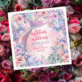 Flower Glitter Mermaid Tail 2nd Birthday Serviette