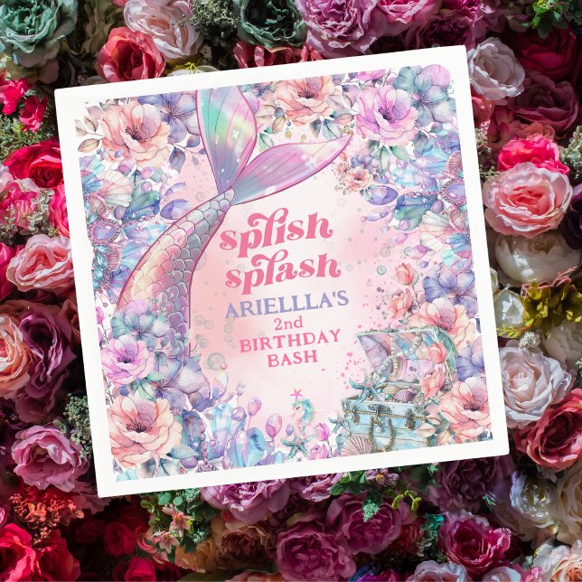 Flower Glitter Mermaid Tail 2nd Birthday Serviette (Von Creator hochgeladen)