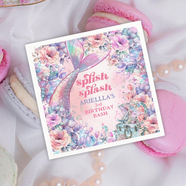 Flower Glitter Mermaid Tail 3rd Birthday Serviette (Von Creator hochgeladen)