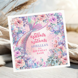 Flower Glitter Mermaid Tail 4th Birthday Serviette