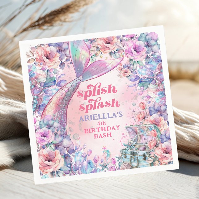 Flower Glitter Mermaid Tail 4th Birthday Serviette (Von Creator hochgeladen)