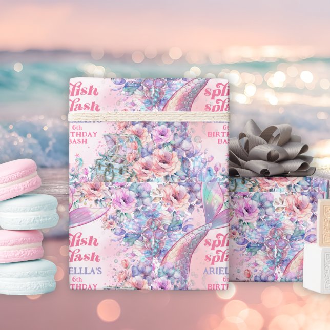 Flower Glitter Mermaid Tail 6th Birthday Geschenkpapier (Von Creator hochgeladen)