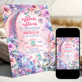 Flower Glitter Mermaid Tail 7th Birthday  Einladung
