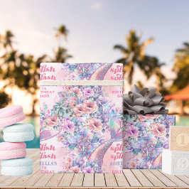 Flower Glitter Mermaid Tail 7th Birthday Geschenkpapier