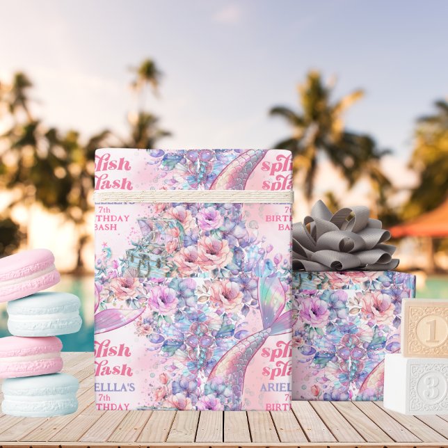 Flower Glitter Mermaid Tail 7th Birthday Geschenkpapier (Von Creator hochgeladen)