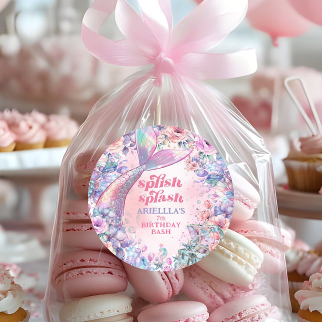 Flower Glitter Mermaid Tail 7th Birthday Runder Aufkleber (Von Creator hochgeladen)