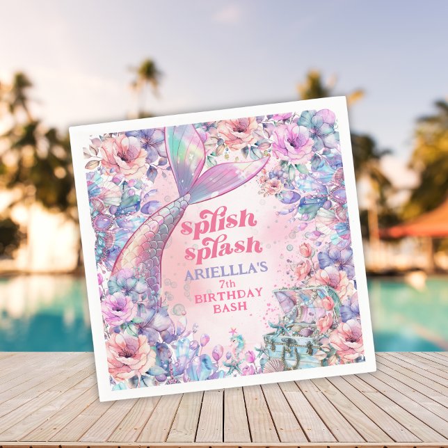 Flower Glitter Mermaid Tail 7th Birthday Serviette (Von Creator hochgeladen)