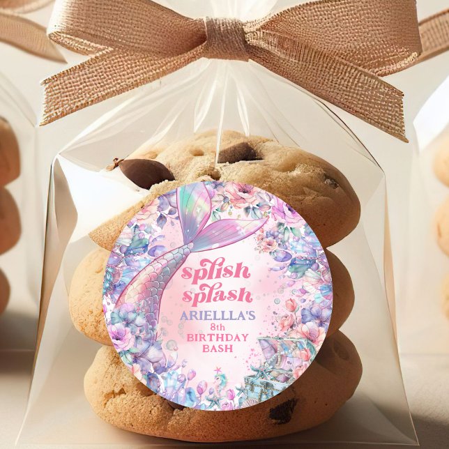 Flower Glitter Mermaid Tail 8th Birthday Runder Aufkleber (Von Creator hochgeladen)