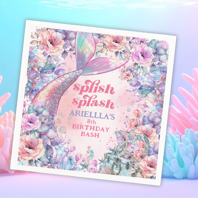 Flower Glitter Mermaid Tail 8th Birthday Serviette (Von Creator hochgeladen)