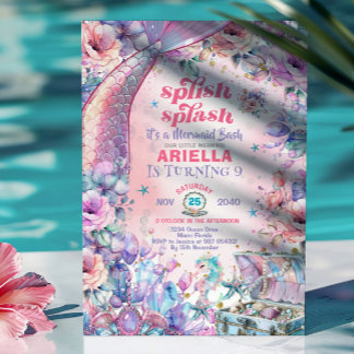 Flower Glitter Mermaid Tail 9th Birthday Einladung