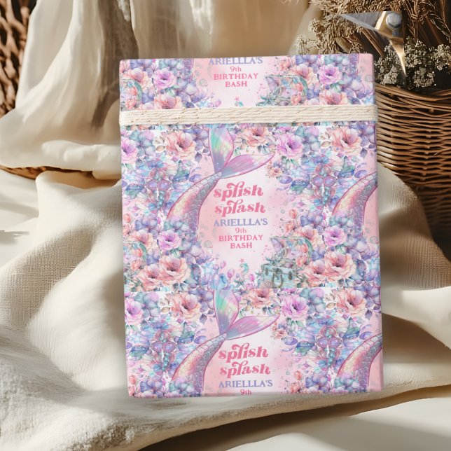 Flower Glitter Mermaid Tail 9th Birthday Geschenkpapier (Von Creator hochgeladen)