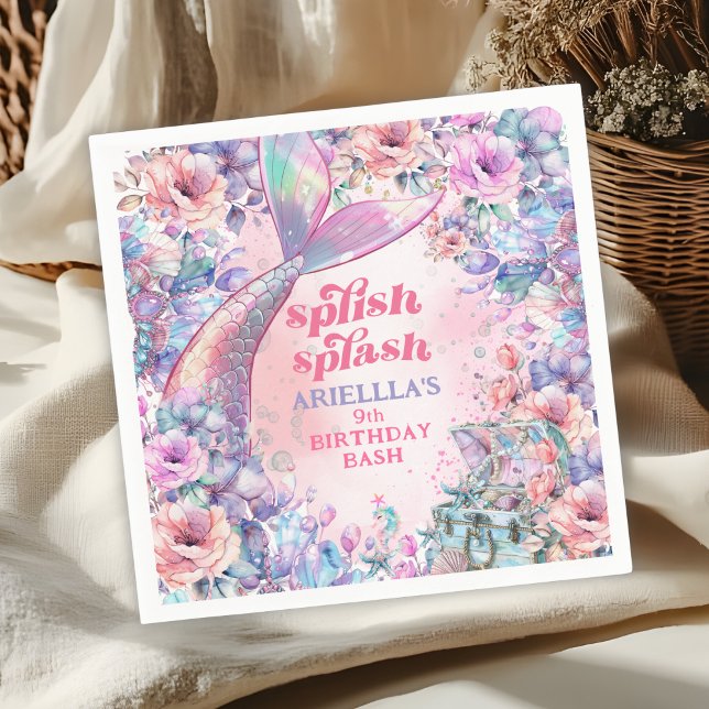 Flower Glitter Mermaid Tail 9th Birthday Serviette (Von Creator hochgeladen)
