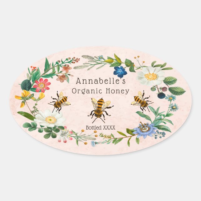 Flower Honey Label personalisieren Ovaler Aufkleber (Vorderseite)