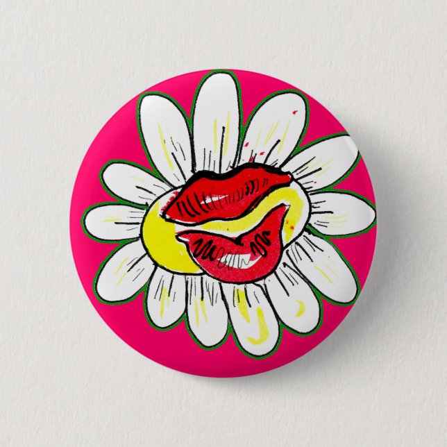 FLOWER KISS POWER Runde Knöpfe Button (Vorderseite)