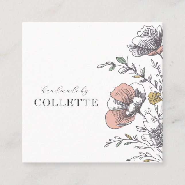 Flower Logo Handmade By  Quadratische Visitenkarte (Vorderseite)