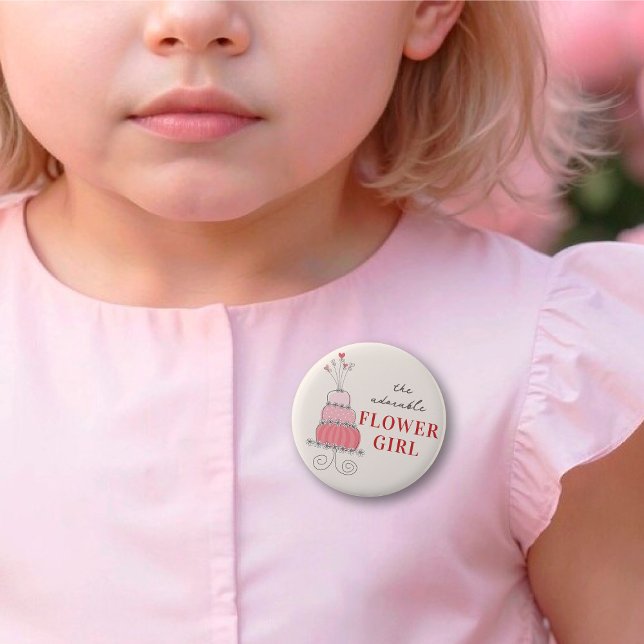 FLOWER MÄDCHEN Sweet Pink Chic Probe Hochzeitstort Button (The Adorable FLOWER GIRL Sweet Pink Chic Rehearsal Wedding Cake Pinback Button @ fat_fa_tin)