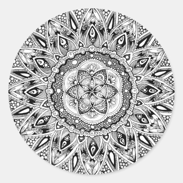 Flower mandala w/ seed of life runder aufkleber (Vorderseite)