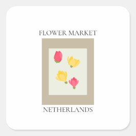 Flower Market - Netherlands Quadratischer Aufkleber