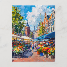 Flower Market with Historic Buildings Fantasy Pain Postkarte