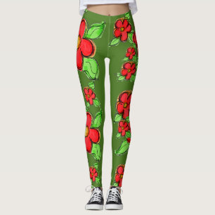 Flower Moss Green Leggings