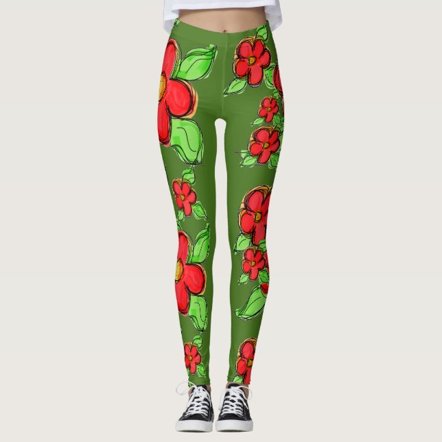 Flower Moss Green Leggings (Vorderseite)
