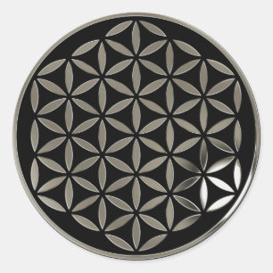 Flower Of Life 1 - Silver stamp   black Runder Aufkleber