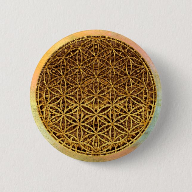 Flower Of Life / Blume des Lebens - medal gold Button (Vorderseite)