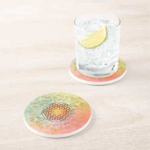 Flower of Life / Blume des Lebens - Ornament IV BG Sandstein Untersetzer