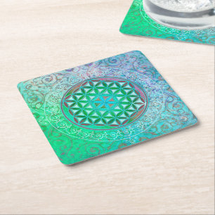 Flower Of Life / Blume des Lebens - Ornament IV Rechteckiger Pappuntersetzer