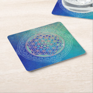 Flower Of Life / Blume des Lebens - Ornament VI Rechteckiger Pappuntersetzer