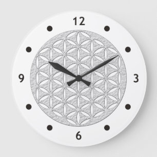 Flower Of Life / Blume des Lebens - punched white Große Wanduhr