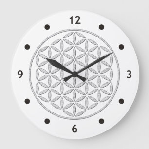 Flower Of Life / Blume des Lebens - stamp white Große Wanduhr