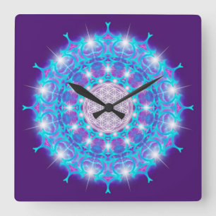 FLOWER OF LIFE/Blume des Lebens Stars Mandala Quadratische Wanduhr