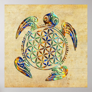 Flower of Life / Blume des Lebens - turtle colored Poster