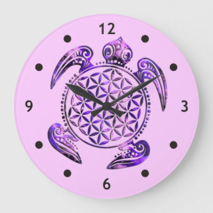Flower of Life / Blume des Lebens - turtle purple Große Wanduhr