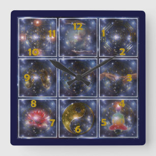 FLOWER OF LIFE / Blume des Lebens - universe Quadratische Wanduhr